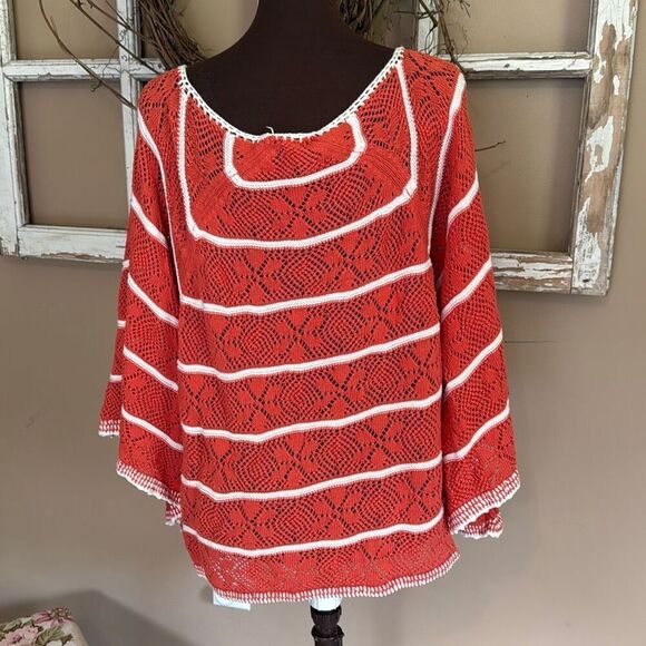 Free people la bonito poncho oversized loose knit crochet sweater size large ora - Picture 4 of 7